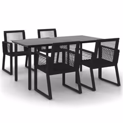vidaXL Garden Dining Set 5 Piece Black PVC Rattan Outdoor Table Egg Chair