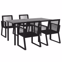 vidaXL Garden Dining Set 5 Piece Black PVC Rattan Outdoor Table Egg Chair