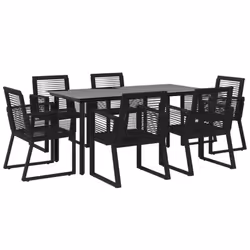 vidaXL 7 Piece Garden Dining Set Black PVC Rattan - Additional view 2