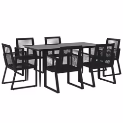 vidaXL 7 Piece Garden Dining Set Black PVC Rattan - Additional view 2