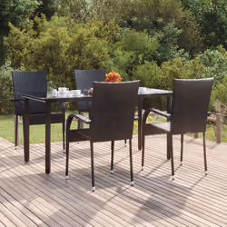 vidaXL 5 Piece Garden Dining Set Black Poly Rattan