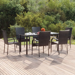 vidaXL 7 Piece Garden Dining Set Black Poly Rattan