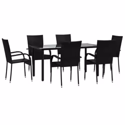 vidaXL 7 Piece Garden Dining Set Black Poly Rattan - Additional view 2