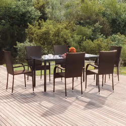 vidaXL 7 Piece Patio Dining Set Brown Poly Rattan