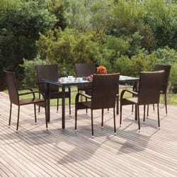 vidaXL 7 Piece Patio Dining Set Brown Poly Rattan