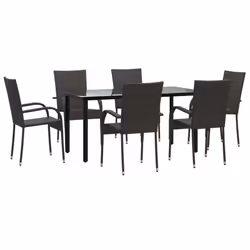 vidaXL 7 Piece Patio Dining Set Brown Poly Rattan