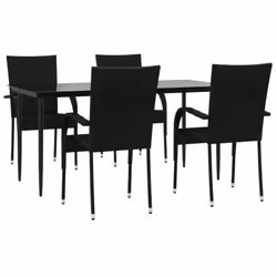vidaXL 5 Piece Patio Dining Set Black Poly Rattan
