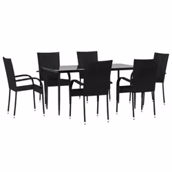 vidaXL 7 Piece Patio Dining Set Black Poly Rattan