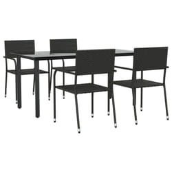 vidaXL Garden Dining Set 5 Piece, Table and Chairs for Patio Terrace, Outdoor Dining Set for 4, Armchair, Modern Style, Black Poly Rattan