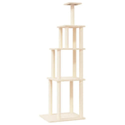 vidaXL Cat Tree with Sisal Scratching Posts Cat Scratch Tower Climber Dark Grey - cream