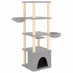 vidaXL Cat Tree with Sisal Scratching Posts Cat Scratch Tower Climber Dark Grey - light grey - Additional view 4