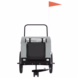 vidaXL Dog Bike Trailer Bicycle Trailer Bike Carriage Oxford Fabric and Iron - grey and black, 134 x 68 x 74 cm - Additional view 2