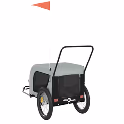 vidaXL Dog Bike Trailer Bicycle Trailer Bike Carriage Oxford Fabric and Iron - grey and black, 134 x 68 x 74 cm - Additional view 6