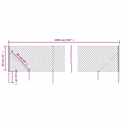 vidaXL Chain Link Fence Outdoor Wire Mesh Fence with Spike Fence Panel Anchors - green, 0.8 x 10 m