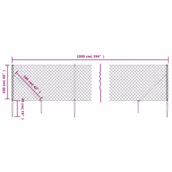 vidaXL Chain Link Fence Outdoor Wire Mesh Fence with Spike Fence Panel Anchors - green, 1 x 10 m