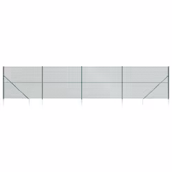 vidaXL Chain Link Fence Outdoor Wire Mesh Fence with Spike Fence Panel Anchors - green, 1.4 x 10 m
