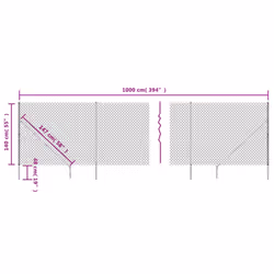 vidaXL Chain Link Fence Outdoor Wire Mesh Fence with Spike Fence Panel Anchors - green, 1.4 x 10 m
