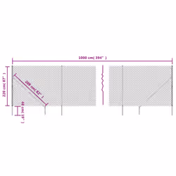 vidaXL Chain Link Fence Outdoor Wire Mesh Fence with Spike Fence Panel Anchors - green, 2.2 x 10 m