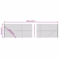 vidaXL Chain Link Fence Patio Outdoor Wire Mesh Fence with Flange Fence Panel - green, 1.6 x 10 m