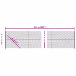 vidaXL Chain Link Fence Patio Outdoor Wire Mesh Fence with Flange Fence Panel - green, 1.4 x 25 m