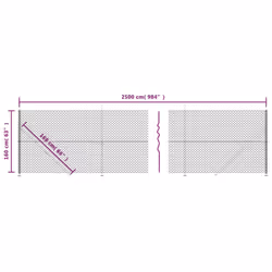 vidaXL Chain Link Fence Patio Outdoor Wire Mesh Fence with Flange Fence Panel - green, 1.6 x 25 m