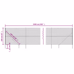 vidaXL Chain Link Fence Outdoor Wire Mesh Fence with Spike Fence Panel Anchors - anthracite, 1.6 x 25 m