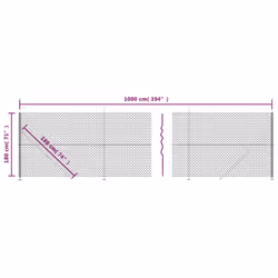 vidaXL Chain Link Fence Patio Outdoor Wire Mesh Fence with Flange Fence Panel - anthracite, 1.8 x 10 m