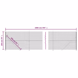 vidaXL Chain Link Fence Patio Outdoor Wire Mesh Fence with Flange Fence Panel - anthracite, 2 x 10 m