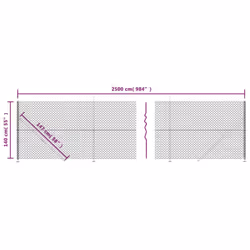 vidaXL Chain Link Fence Patio Outdoor Wire Mesh Fence with Flange Fence Panel - anthracite, 1.4 x 25 m