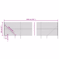 vidaXL Chain Link Fence Outdoor Wire Mesh Fence with Spike Fence Panel Anchors - silver, 1.6 x 10 m