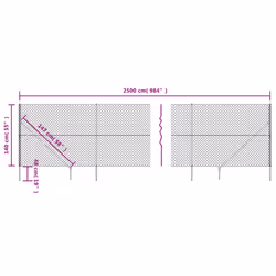 vidaXL Chain Link Fence Outdoor Wire Mesh Fence with Spike Fence Panel Anchors - silver, 1.4 x 25 m