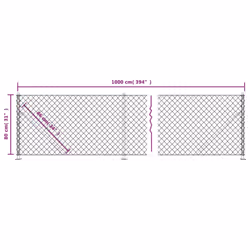 vidaXL Chain Link Fence Patio Outdoor Wire Mesh Fence with Flange Fence Panel - silver, 0.8 x 10 m
