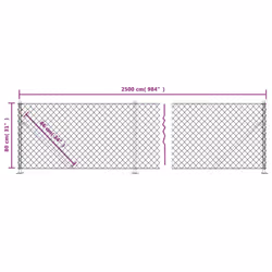vidaXL Chain Link Fence Patio Outdoor Wire Mesh Fence with Flange Fence Panel - silver, 0.8 x 25 m