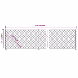 vidaXL Chain Link Fence Patio Outdoor Wire Mesh Fence with Flange Fence Panel - silver, 1 x 25 m
