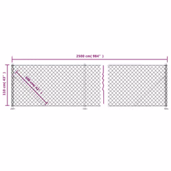 vidaXL Chain Link Fence Patio Outdoor Wire Mesh Fence with Flange Fence Panel - silver, 1.1 x 25 m