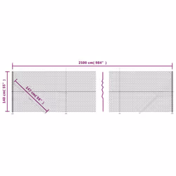 vidaXL Chain Link Fence Patio Outdoor Wire Mesh Fence with Flange Fence Panel - silver, 1.4 x 25 m