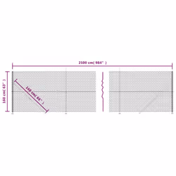 vidaXL Chain Link Fence Patio Outdoor Wire Mesh Fence with Flange Fence Panel - silver, 1.6 x 25 m