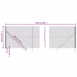vidaXL Wire Mesh Fence Chain Link Fence Panel Green Galvanised Steel 0.8x10 m - green, 2.2 x 25 m