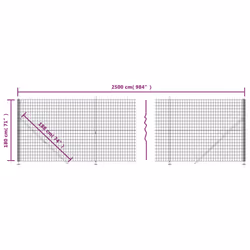 vidaXL Wire Mesh Fence Garden Wire Fencing Mesh with Flange Anthracite 2x25 m - green, 1.8 x 25 m