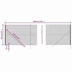 vidaXL Wire Mesh Fence Chain Link Fence Panel Green Galvanised Steel 1.4x10 m - anthracite, 2 x 10 m - Additional view 4