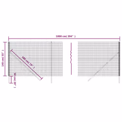 vidaXL Wire Mesh Fence Chain Link Fence Panel Green Galvanised Steel 0.8x10 m - anthracite, 1.4 x 10 m