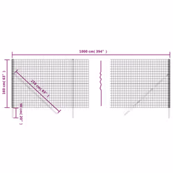 vidaXL Wire Mesh Fence Chain Link Fence Panel Green Galvanised Steel 0.8x10 m - anthracite, 1.6 x 10 m - Additional view 4