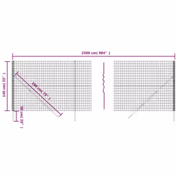 vidaXL Wire Mesh Fence Chain Link Fence Panel Green Galvanised Steel 0.8x10 m - anthracite, 1.4 x 25 m