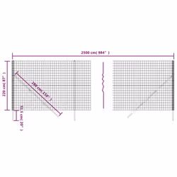 vidaXL Wire Mesh Fence Chain Link Fence Panel Green Galvanised Steel 0.8x10 m - anthracite, 2.2 x 25 m