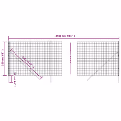 vidaXL Wire Mesh Fence Garden Wire Fencing Mesh Outdoor Fence Galvanised Steel - anthracite, 1.6 x 25 m