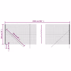 vidaXL Wire Mesh Fence Garden Wire Fencing Mesh Outdoor Fence Galvanised Steel - anthracite, 2 x 25 m
