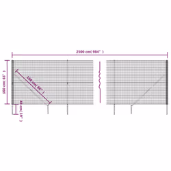 vidaXL Wire Mesh Fence Outdoor Garden Wire Fencing Mesh with Spike Anchors - anthracite, 1.6 x 25 m - Additional view 4
