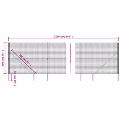 vidaXL Wire Mesh Fence Outdoor Garden Wire Fencing Mesh with Spike Anchors - anthracite, 2 x 25 m - Additional view 4