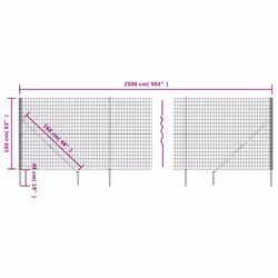 vidaXL Wire Mesh Fence Outdoor Garden Wire Fencing Mesh with Spike Anchors - anthracite, 1.6 x 25 m
