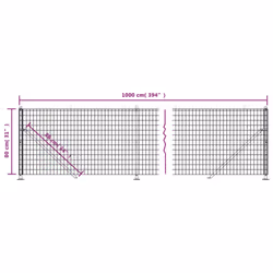 vidaXL Wire Mesh Fence with Flange Garden Fencing Mesh Anthracite 1.8x10 m - 0.8 x 10 m/ 1 pcs